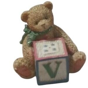 Enesco Cherished Teddies 1995 Alphabet Block Bear V #158488‎ Vintage 1.5" Figure